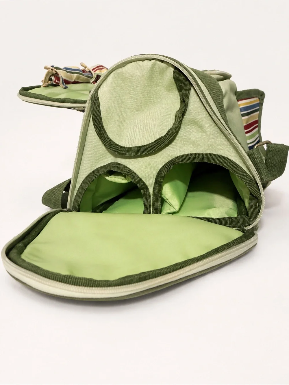 Picnic Time Olive Green Striped Cooler Bag